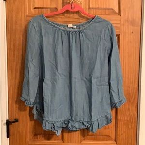 Chambray denim ruffled top